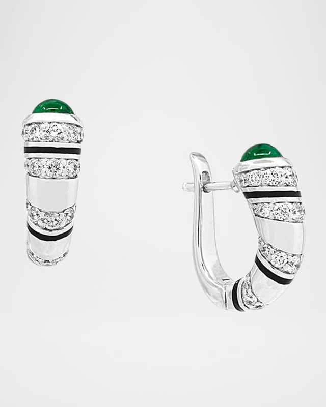 Mushabak 18K White Gold Diamond and Emerald Earrings